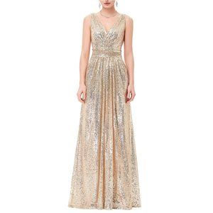 Gold Sequin Dress Sleeveless Maxi Dress L/12